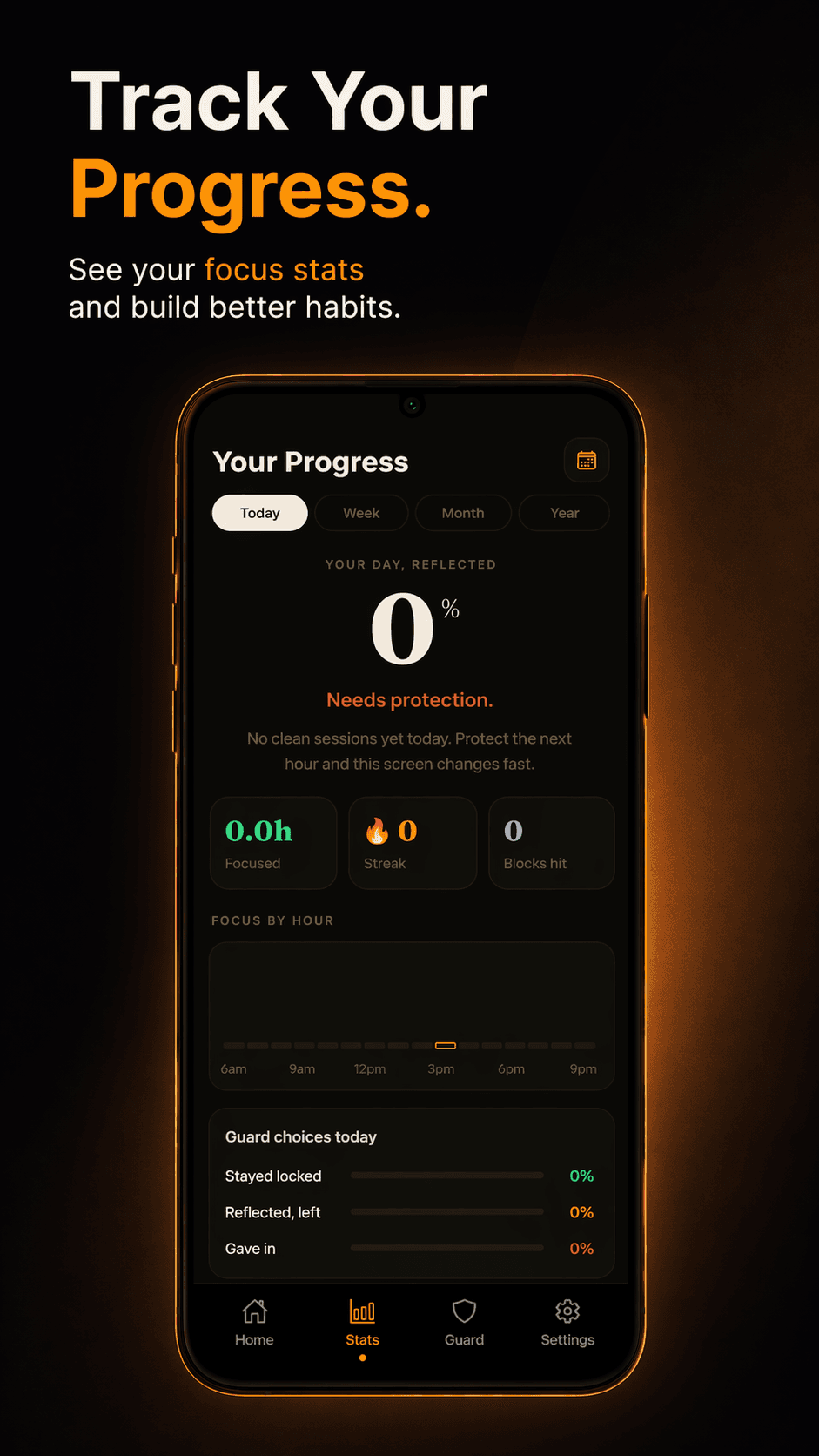 DeepLock screenshot showing progress stats on mobile.