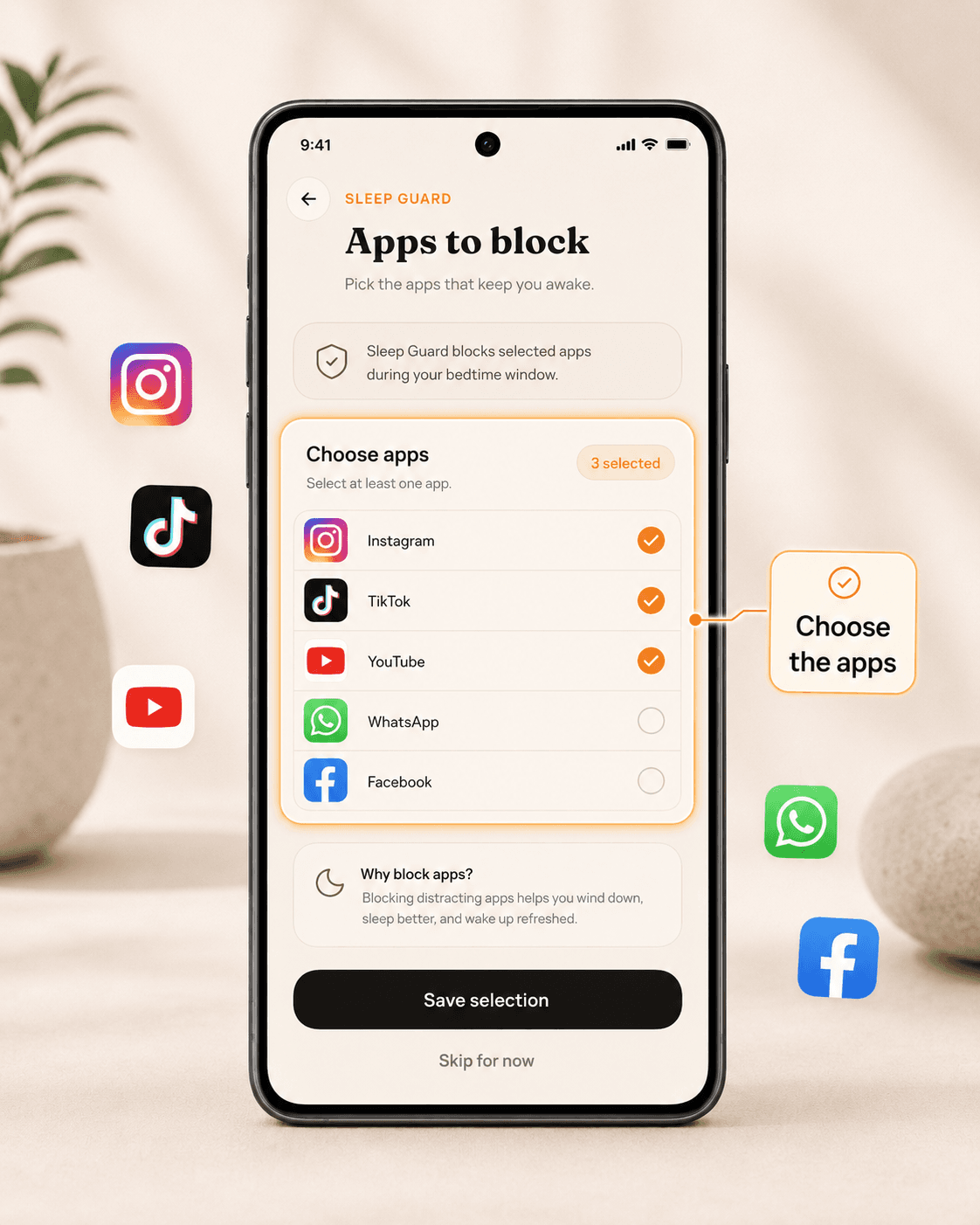 DeepLock apps to block screen with a callout saying choose the apps.